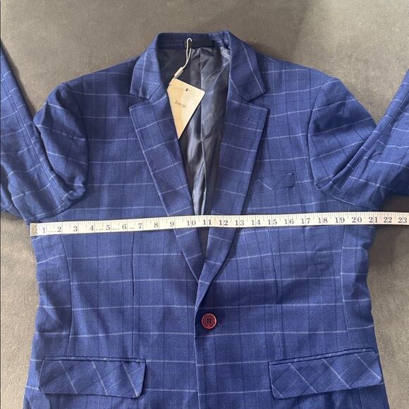 Men’s Blue Plaid 3 Piece Slim Fit Formal Business Suit Jacket 38 Pants 34 NWT - Picture 6 of 15